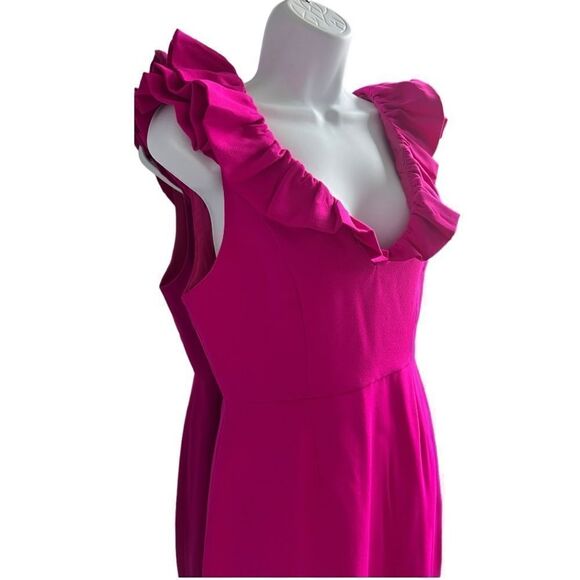 DO+BE Magenta V-Neck Ruffled Shoulder Dress Size M. - Picture 3 of 9